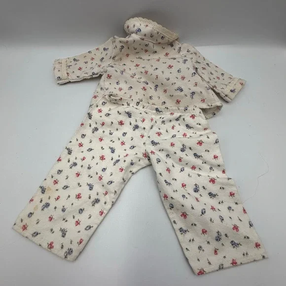 American Girl Doll Floral Pajamas Set Cream Pink Blue Lace Trim Fair Condition - Picture 5 of 8